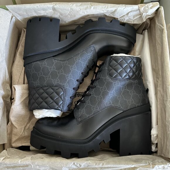 NEW GUCCI Apollo Calfskin GG Supreme Nappa Samoa Lace Up Ankle Boots 40.5 - Picture 9 of 12